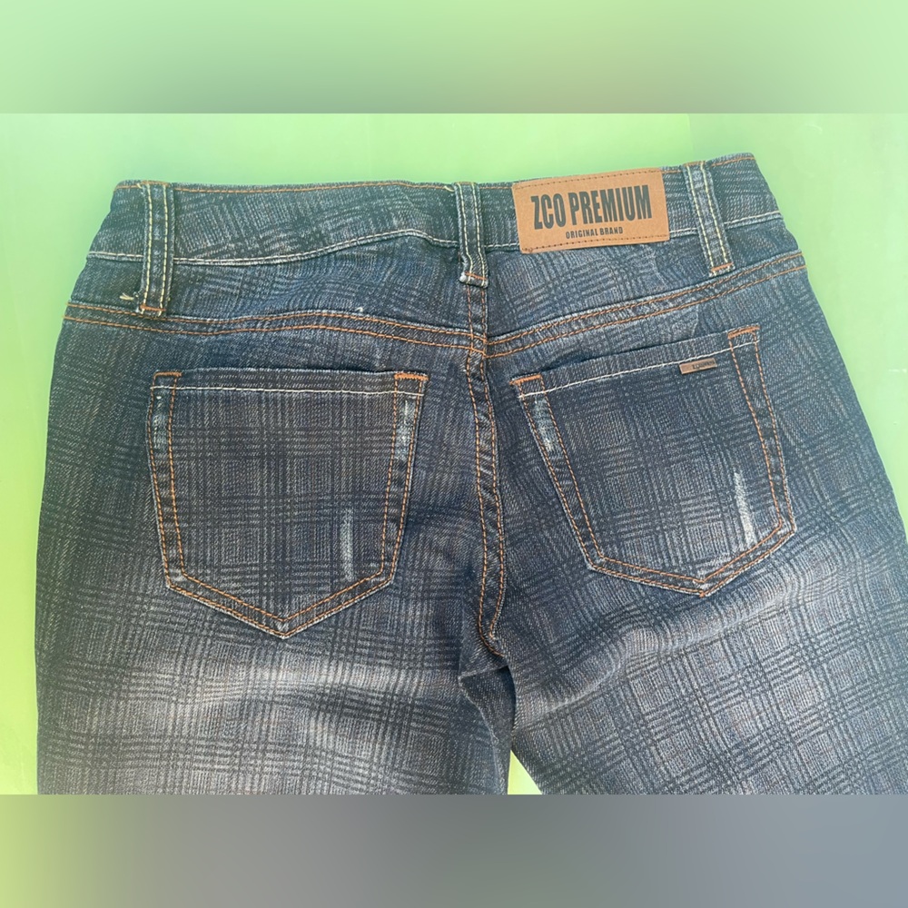 LOW RISE ZCO Premium Dark Wash Plaid-Textured Jeans SIZE 0 JUNIORS